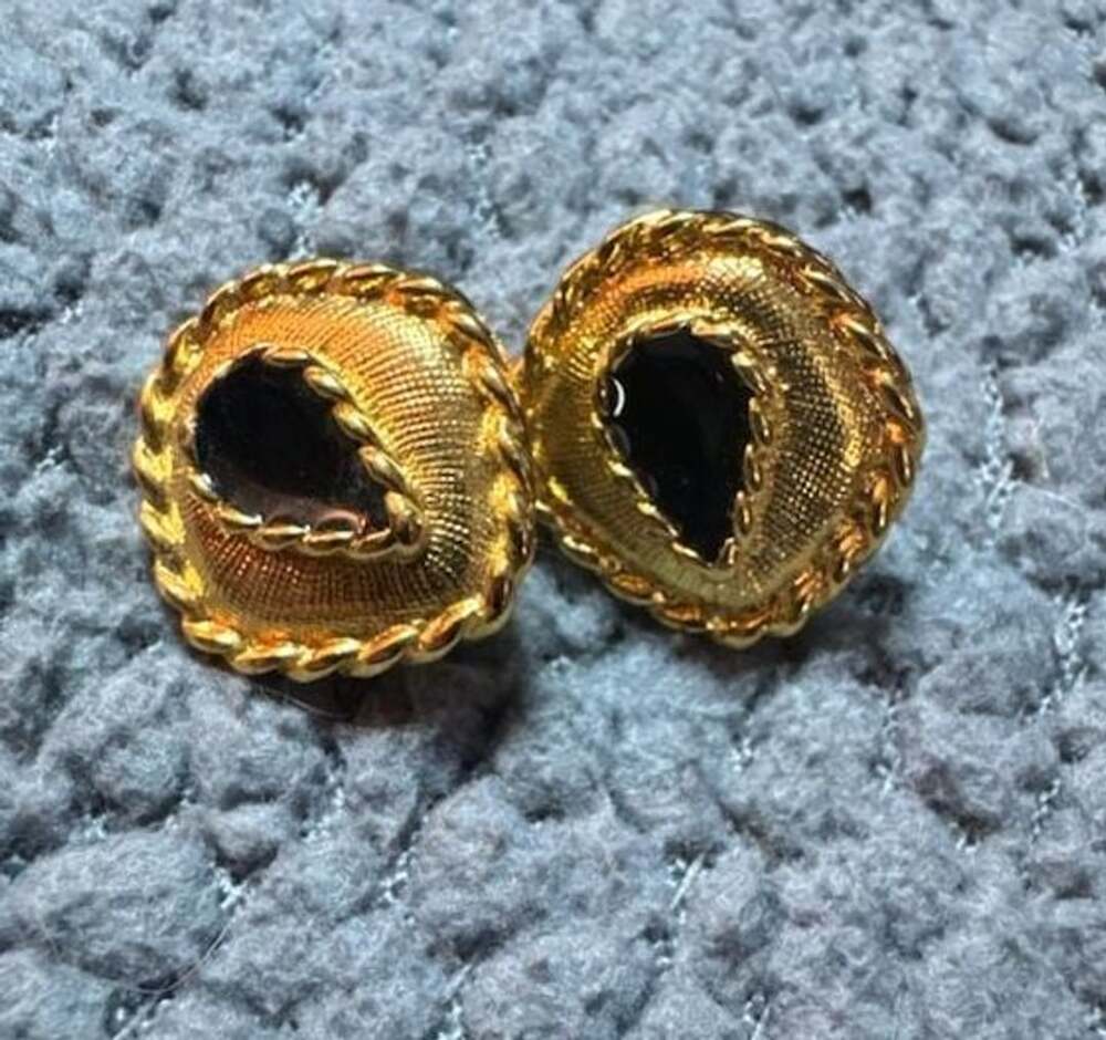 Judith Jack Vintage Gold Tone Black Stone Stud Earrings